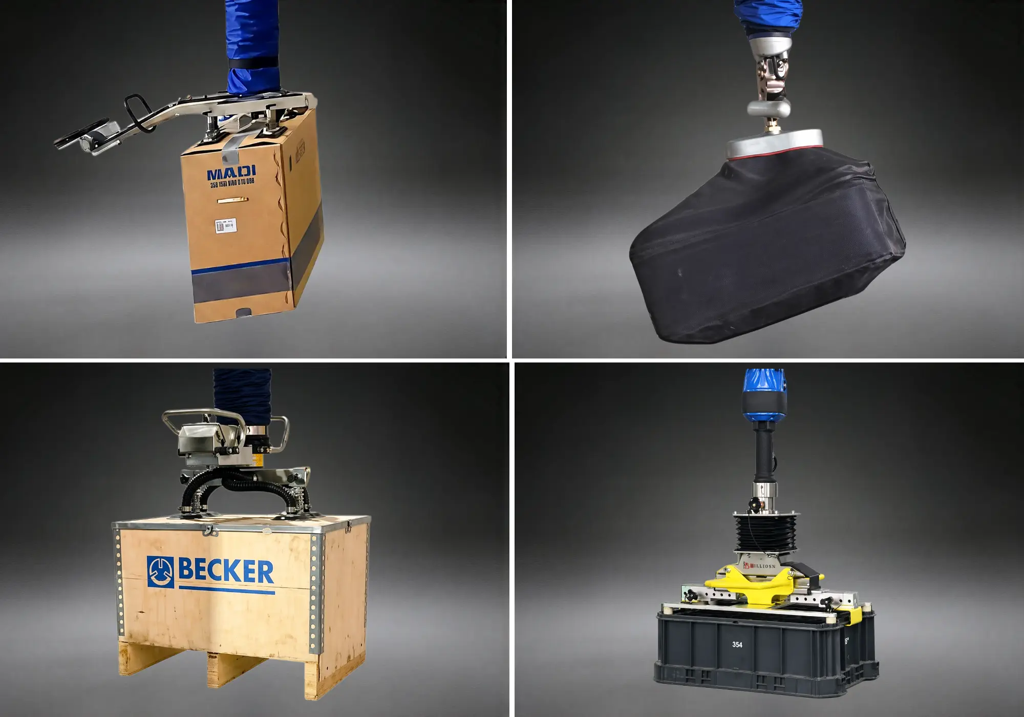Carton stacking lifter for wooden crate handling equipment and strapped box lifting